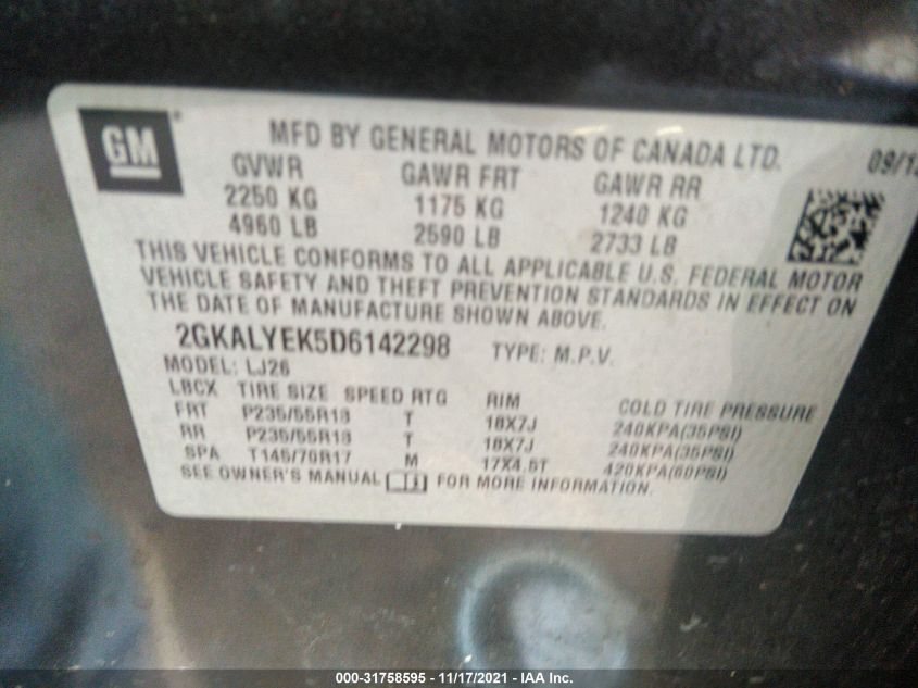 2013 GMC TERRAIN DENALI 2GKALYEK5D6142298