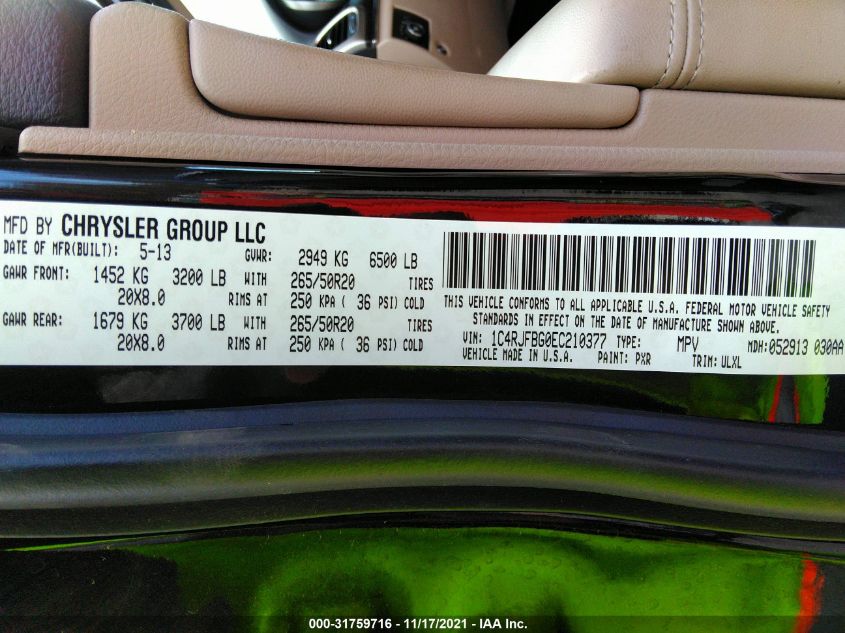 2014 JEEP GRAND CHEROKEE LIMITED 1C4RJFBG0EC210377