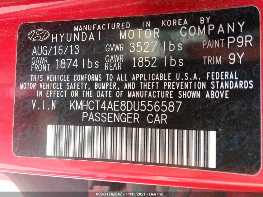 2013 HYUNDAI ACCENT GLS KMHCT4AE8DU556587