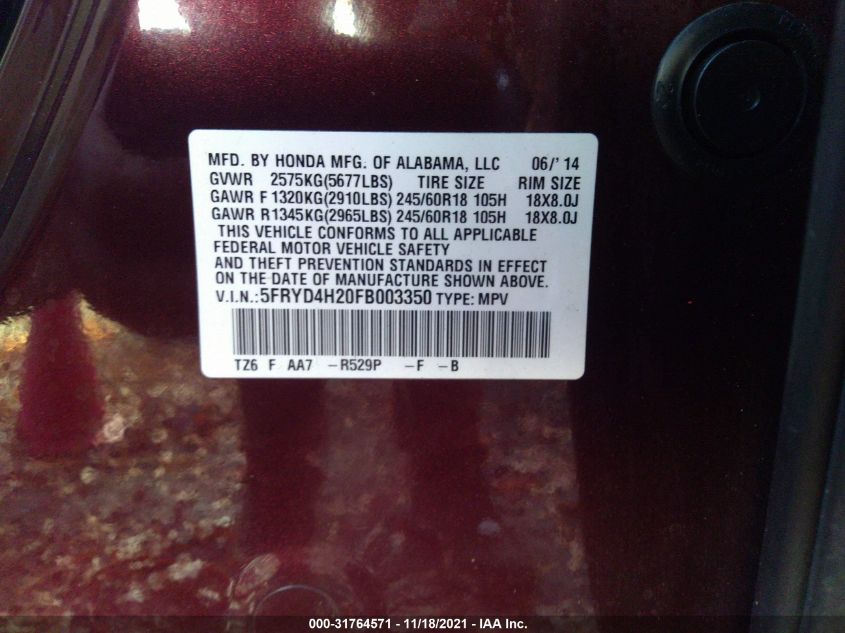 2015 ACURA MDX 5FRYD4H20FB003350