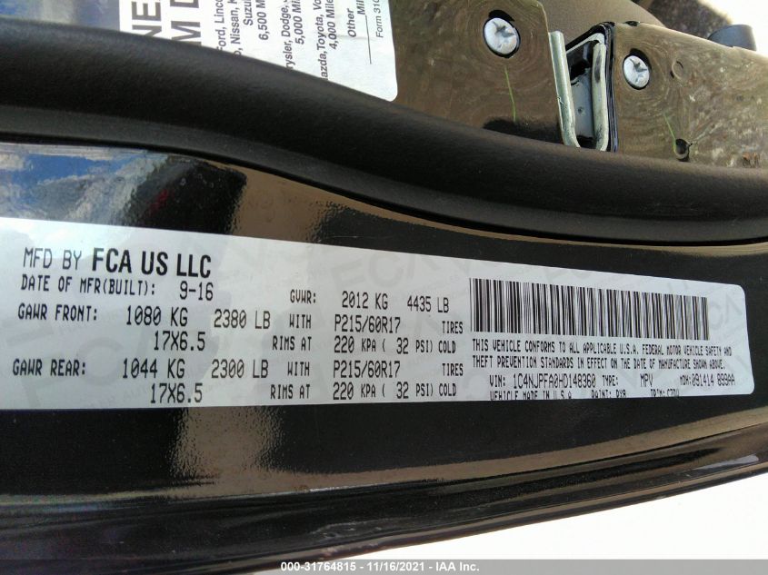 2017 JEEP PATRIOT LATITUDE 1C4NJPFA0HD148360