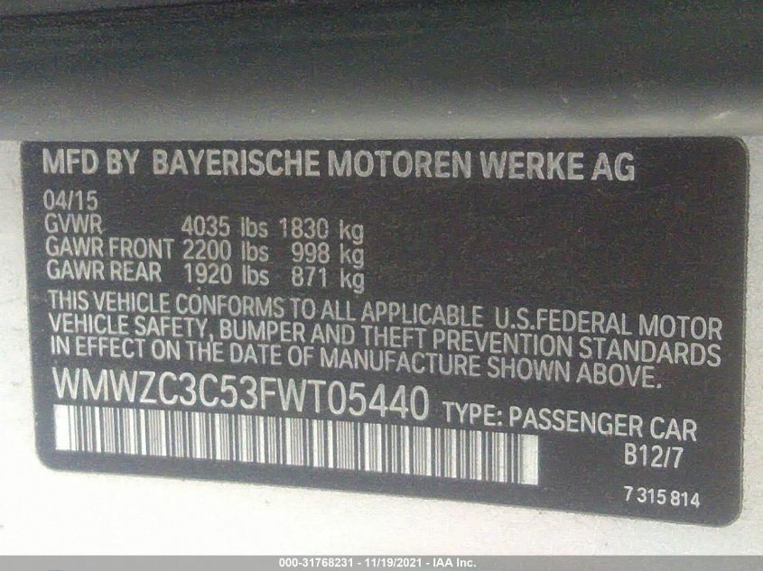 2015 MINI COOPER COUNTRYMAN S WMWZC3C53FWT05440