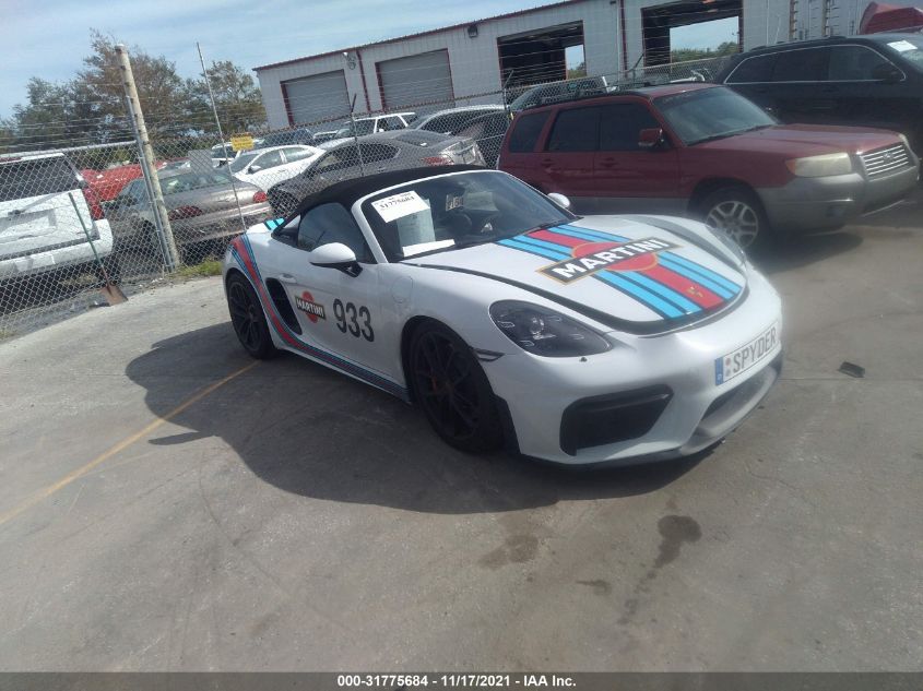 2021 PORSCHE 718 SPYDER, VIN: WP0CC2A88MS240749