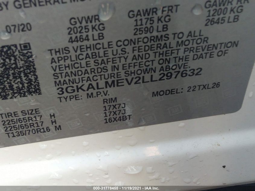 2020 GMC TERRAIN SLE 3GKALMEV2LL297632