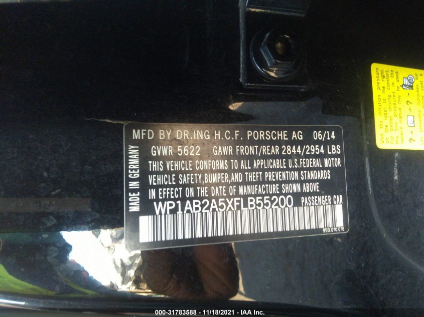 2015 PORSCHE MACAN S WP1AB2A5XFLB55200