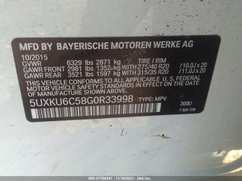 2016 BMW X6 XDRIVE50I 5UXKU6C58G0R33998