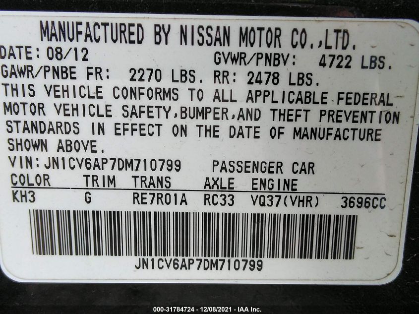 2013 INFINITI G37 SEDAN JOURNEY JN1CV6AP7DM710799