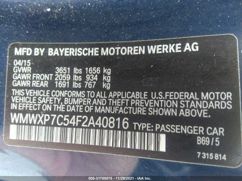 2015 MINI COOPER HARDTOP S WMWXP7C54F2A40816