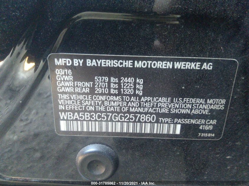 2016 BMW 5 SERIES 535I XDRIVE WBA5B3C57GG257860