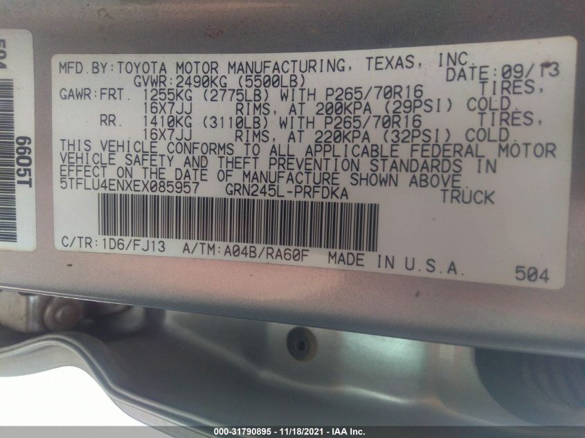 2014 TOYOTA TACOMA 5TFLU4ENXEX085957