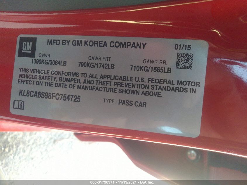 2015 CHEVROLET SPARK LS KL8CA6S98FC754725