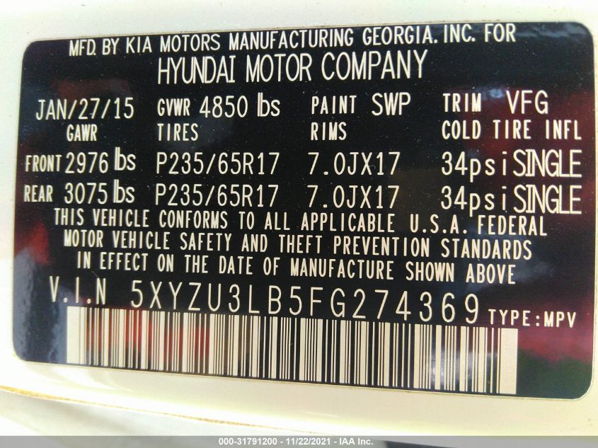 2015 HYUNDAI SANTA FE SPORT 5XYZU3LB5FG274369