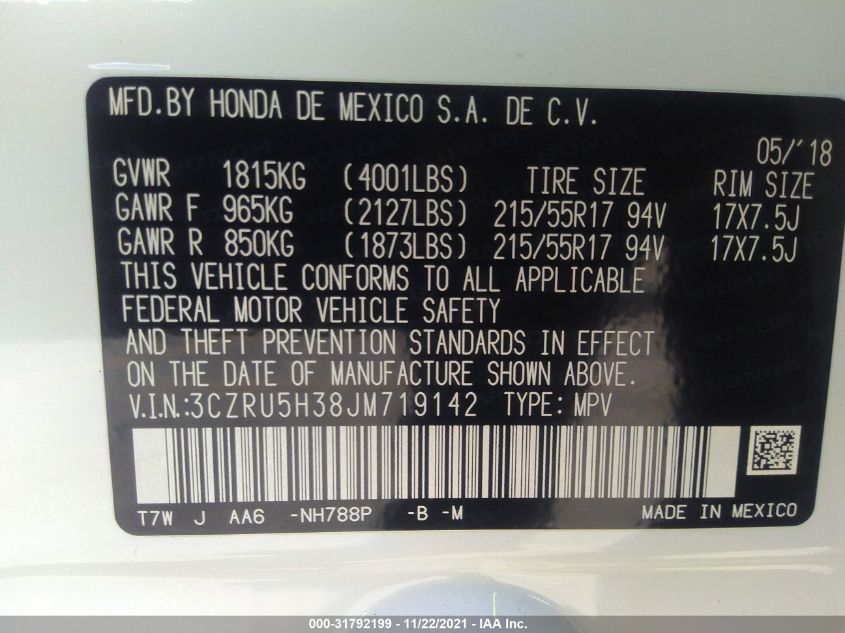 2018 HONDA HR-V LX 3CZRU5H38JM719142