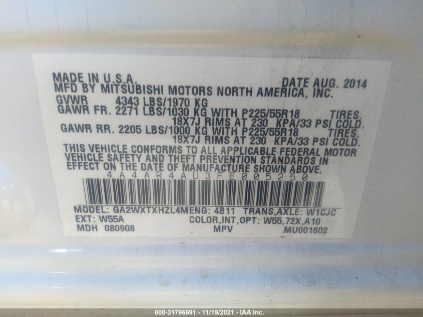 2015 MITSUBISHI OUTLANDER SPORT SE 4A4AR4AU3FE005250