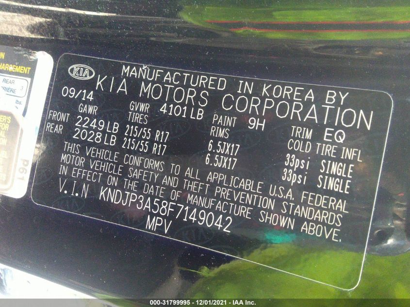 2015 KIA SOUL + KNDJP3A58F7149042