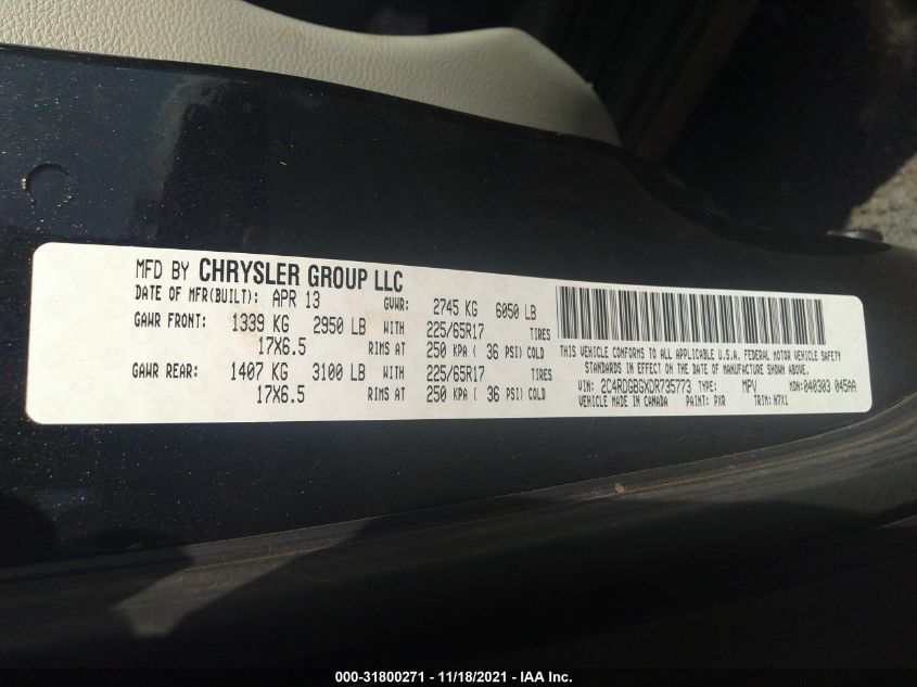 2013 DODGE GRAND CARAVAN SE 2C4RDGBGXDR735773
