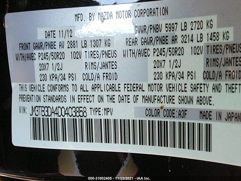 2013 MAZDA CX-9 GRAND TOURING - JM3TB3DA4D0403858