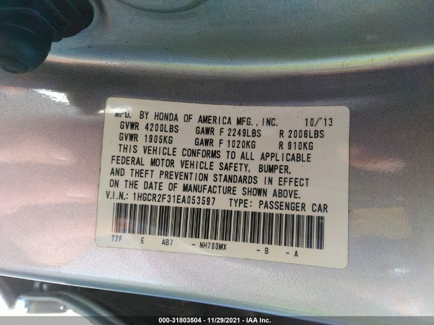 2014 HONDA ACCORD SEDAN LX 1HGCR2F31EA053597