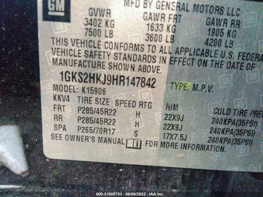 2017 GMC YUKON XL DENALI 1GKS2HKJ9HR147842