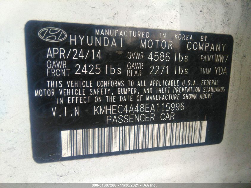 2014 HYUNDAI SONATA HYBRID LIMITED KMHEC4A48EA115996