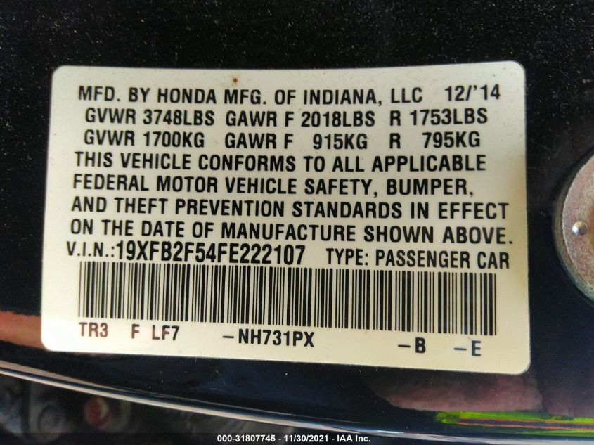 2015 HONDA CIVIC SEDAN LX 19XFB2F54FE222107