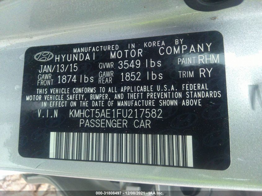 2015 HYUNDAI ACCENT GS KMHCT5AE1FU217582