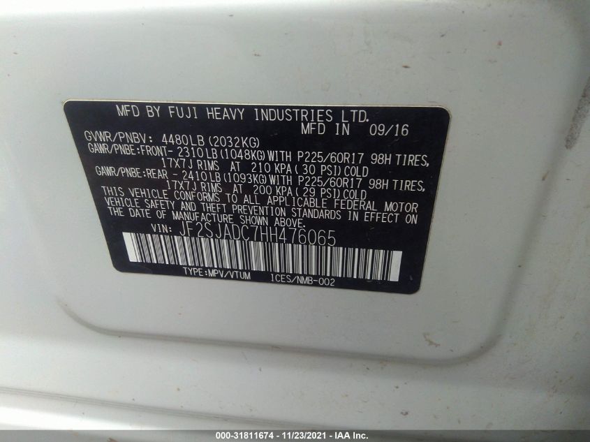 2017 SUBARU FORESTER PREMIUM JF2SJADC7HH476065