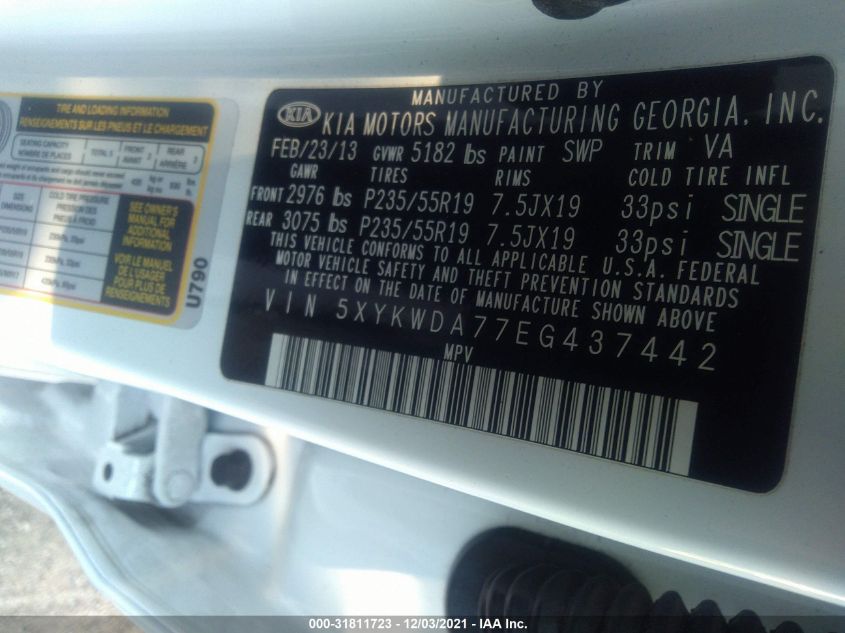 2014 KIA SORENTO SX LIMITED 5XYKWDA77EG437442