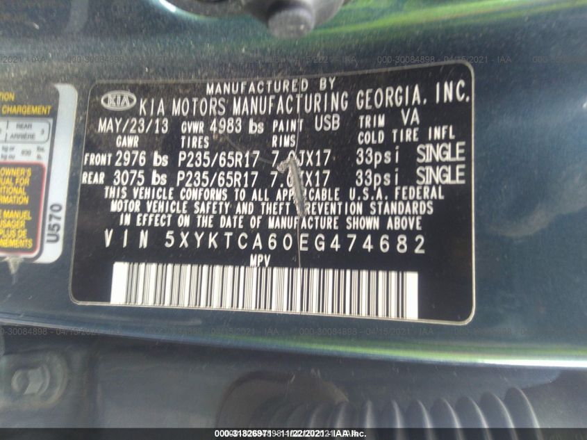 2014 KIA SORENTO LX 5XYKTCA60EG474682