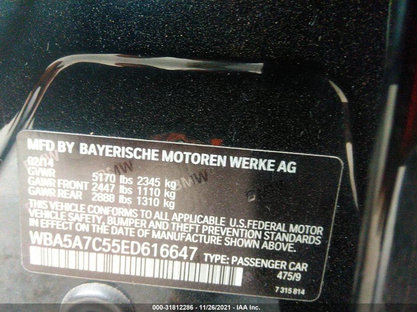 2014 BMW 5 SERIES 528I XDRIVE WBA5A7C55ED616647