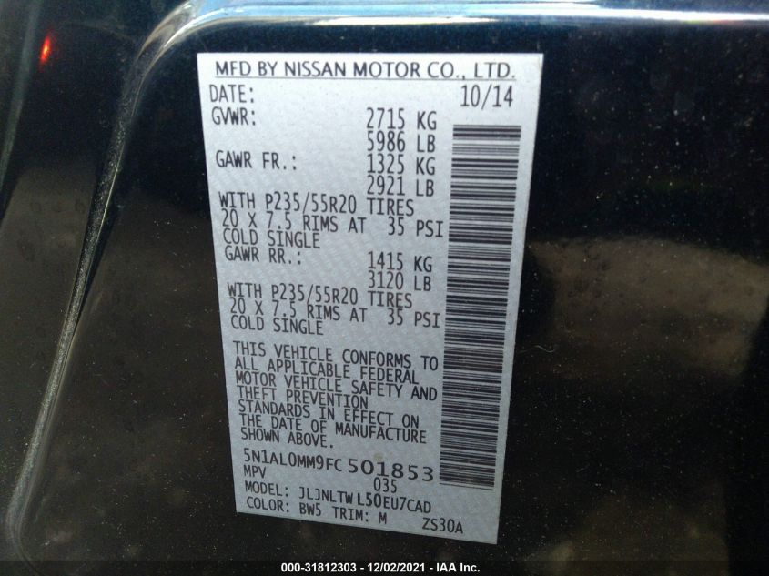 2015 INFINITI QX60 5N1AL0MM9FC501853