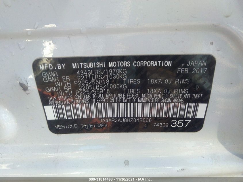 2017 MITSUBISHI OUTLANDER SPORT ES 2.0 JA4AR3AU8HZ042866