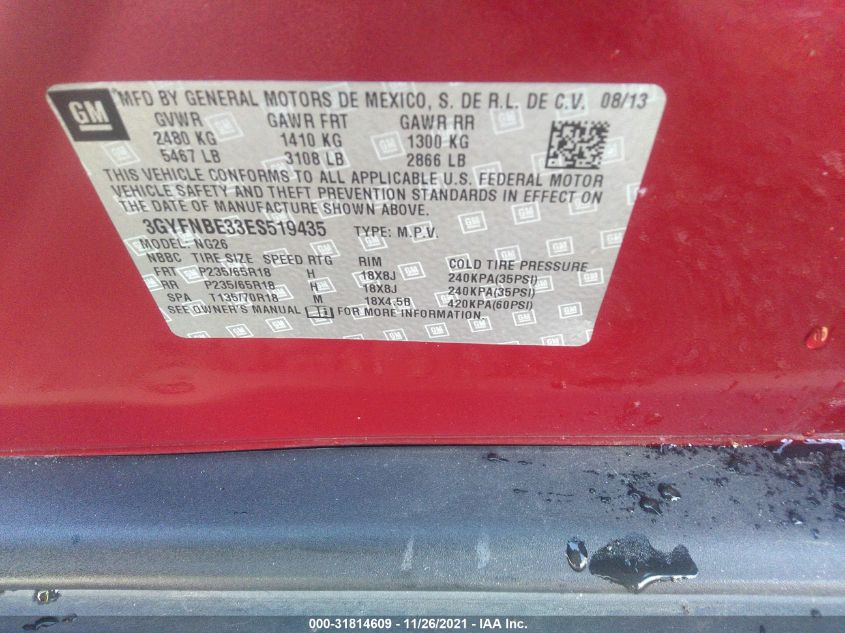 2014 CADILLAC SRX LUXURY COLLECTION 3GYFNBE33ES519435