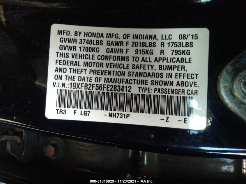 2015 HONDA CIVIC SEDAN LX 19XFB2F56FE283412