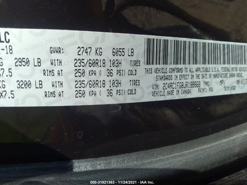 2018 CHRYSLER PACIFICA TOURING PLUS 2C4RC1FG8JR188668