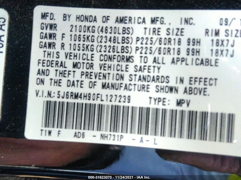 2015 HONDA CR-V TOURING 5J6RM4H90FL127239