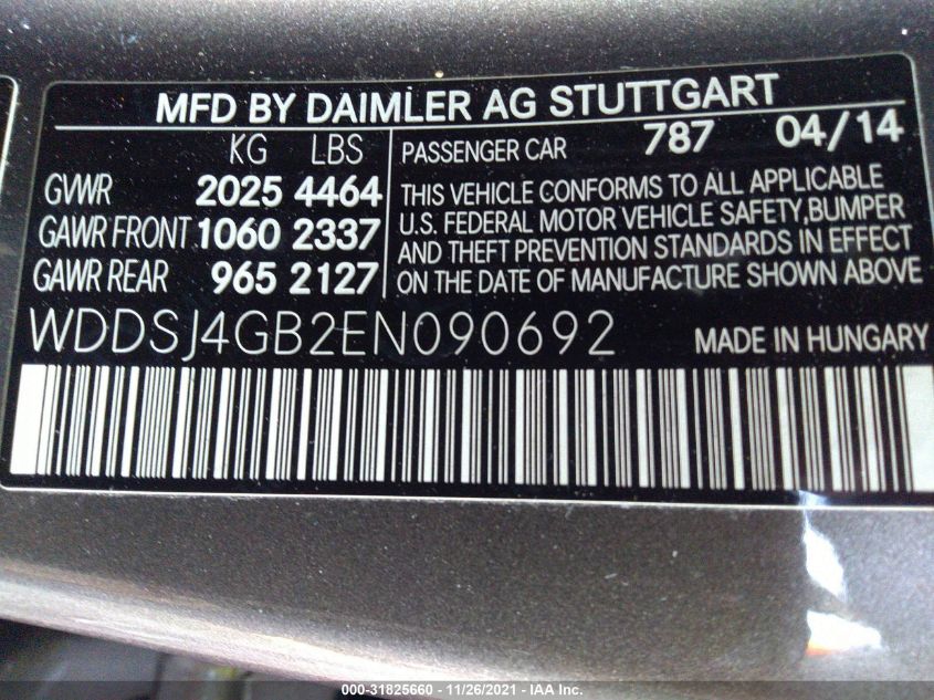 2014 MERCEDES-BENZ CLA-CLASS CLA 250 WDDSJ4GB2EN090692