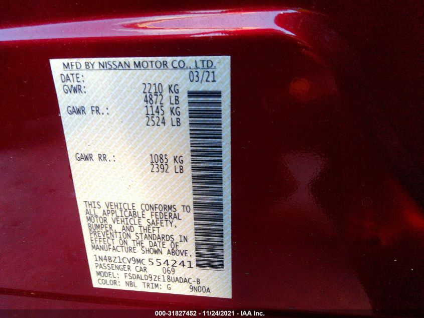 2021 NISSAN LEAF SV PLUS 1N4BZ1CV9MC554241