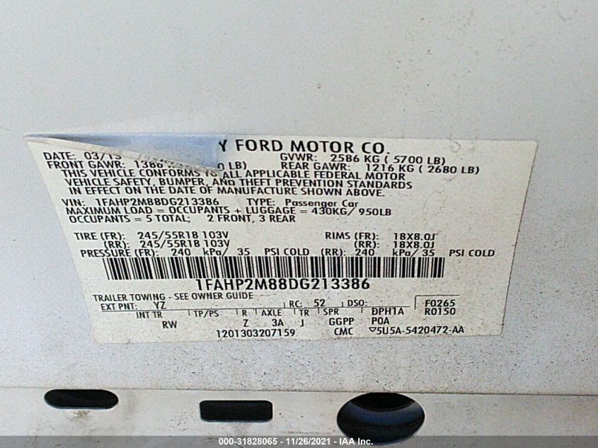 2013 FORD SEDAN POLICE INTERCEPTOR 1FAHP2M88DG213386