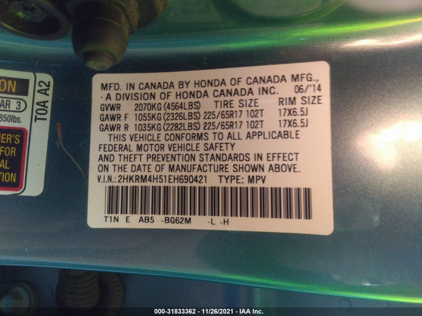 2014 HONDA CR-V EX 2HKRM4H51EH690421