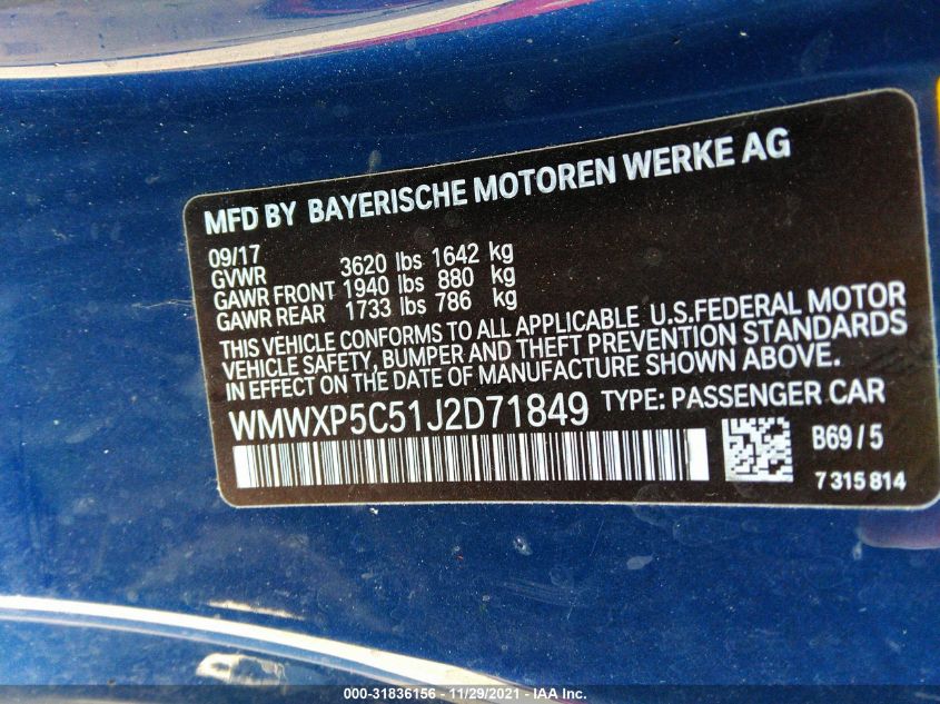 2018 MINI HARDTOP 2 DOOR COOPER/OXFORD EDITION WMWXP5C51J2D71849