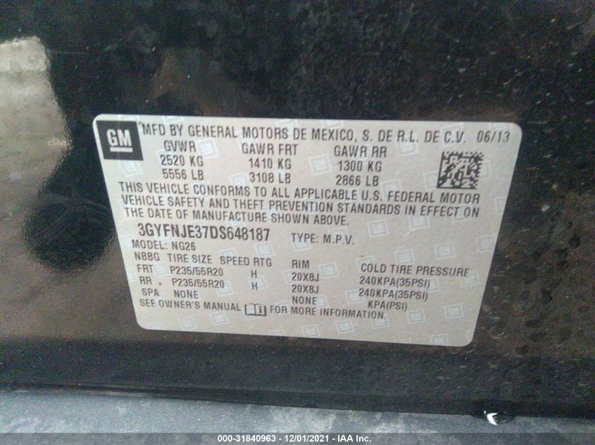 2013 CADILLAC SRX PREMIUM COLLECTION 3GYFNJE37DS648187