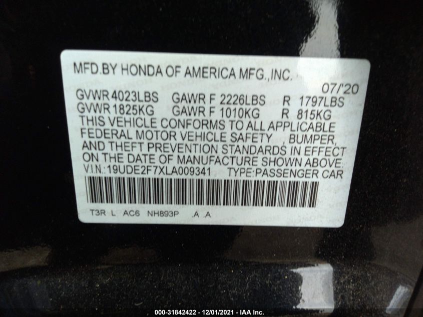 2020 ACURA ILX PKG 19UDE2F7XLA009341