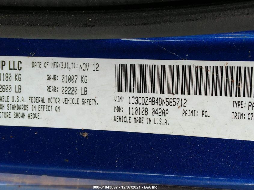 2013 DODGE AVENGER SE 1C3CDZAB4DN565712