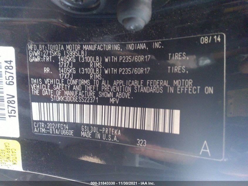 2014 TOYOTA SIENNA LE 5TDKK3DC6ES522371