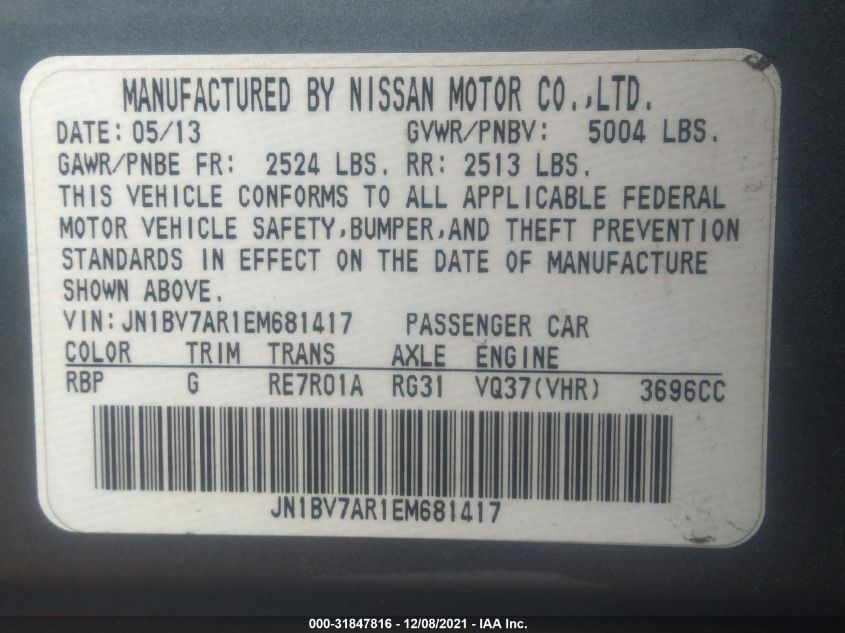 2014 INFINITI Q50 PREMIUM JN1BV7AR1EM681417