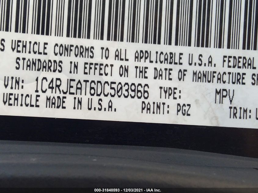 2013 JEEP GRAND CHEROKEE LAREDO 1C4RJEAT6DC503966
