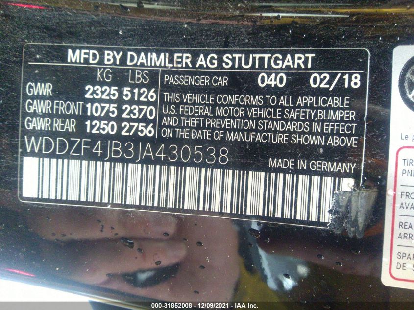 2018 MERCEDES-BENZ E-CLASS E 300 WDDZF4JB3JA430538