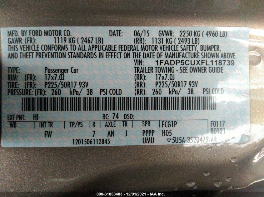 2015 FORD C-MAX ENERGI SEL 1FADP5CUXFL118739