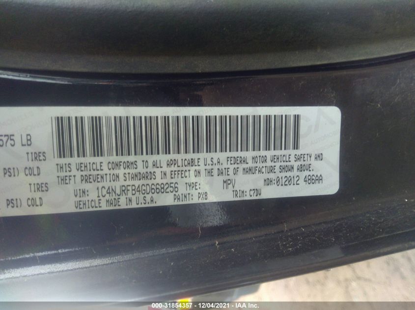 2016 JEEP PATRIOT LATITUDE 1C4NJRFB4GD668256